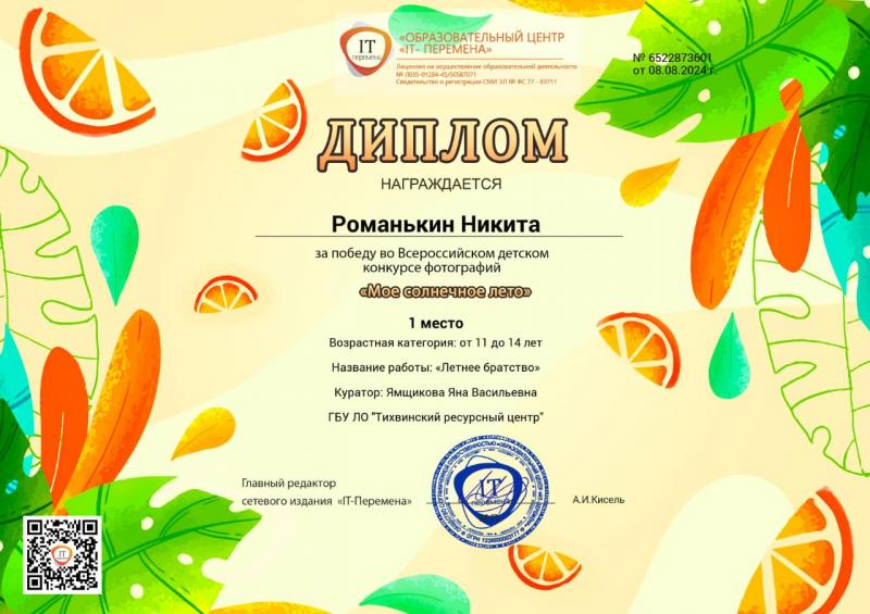  Участие во Всероссийском детском конкурсе фотографий "Мое солнечное лето"