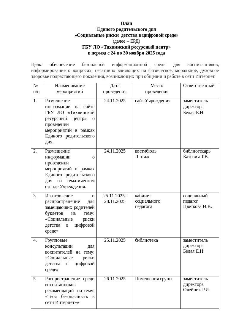 Единый родительский день с 24 по 30 ноября 2025 года