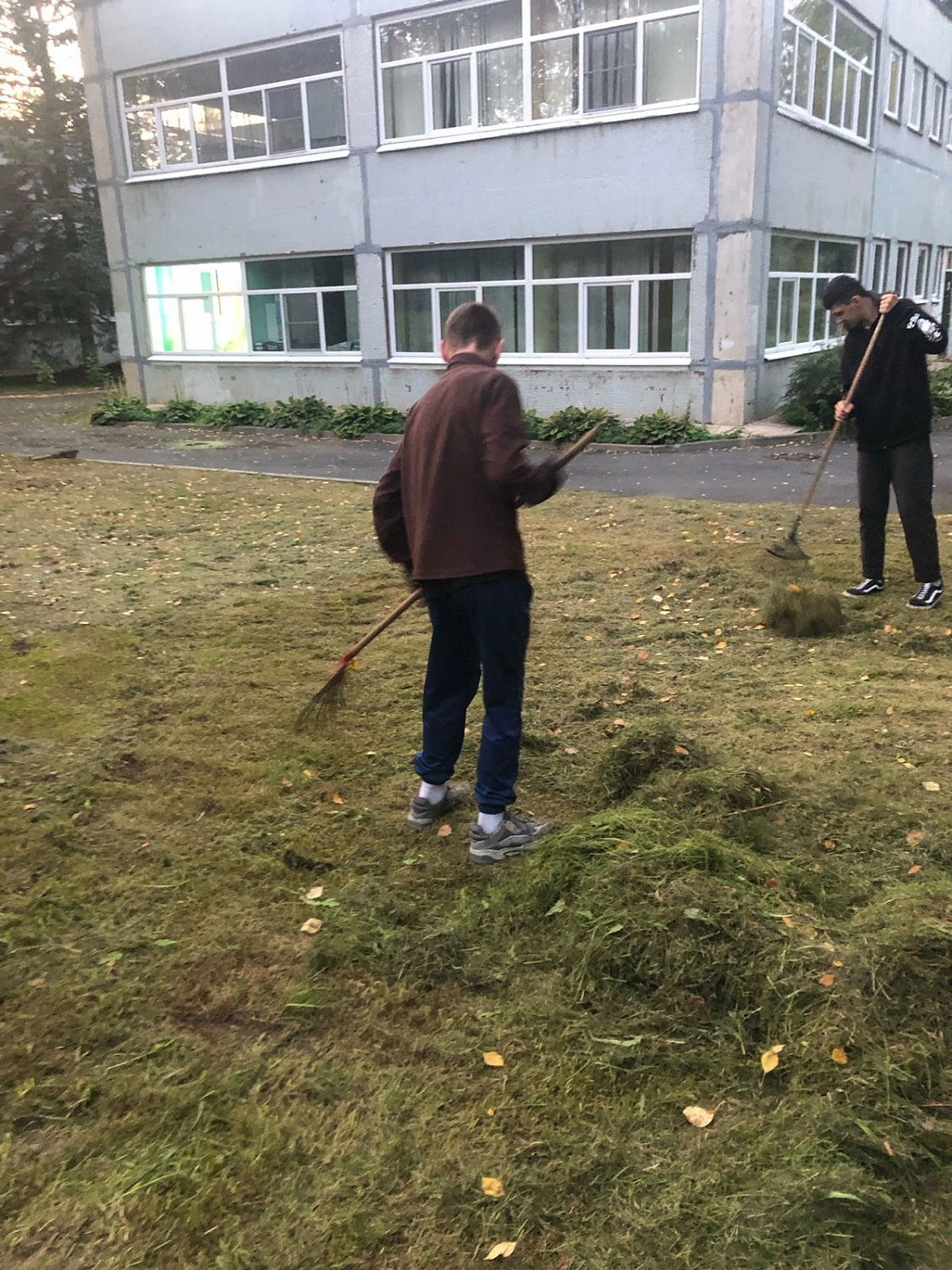 16.09.2023 г. воспитанники помогали убирали территорию ГБУ ЛО «Тихвинский ресурсный центр» от опавшей листвы
