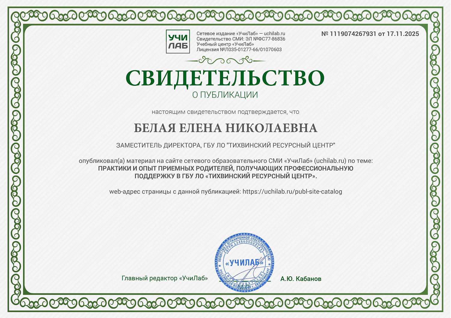 Публикация в СМИ